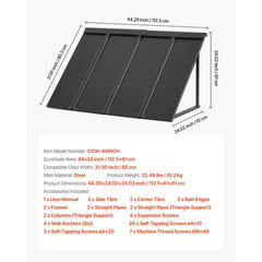 1 Piece 44 X 24 In., for Sunlight Protection Suitable for Balconies Fixed Metal