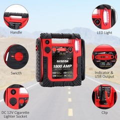 Acetek 1800A Peak Car Jump Starter 20000Mah Battery Booster For Up To 6.5L