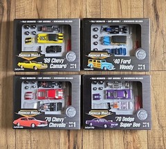 4 American Muscle Model Car Kit Die-Cast 69 Chevy, Chevelle, Dodge, Ford 1:64