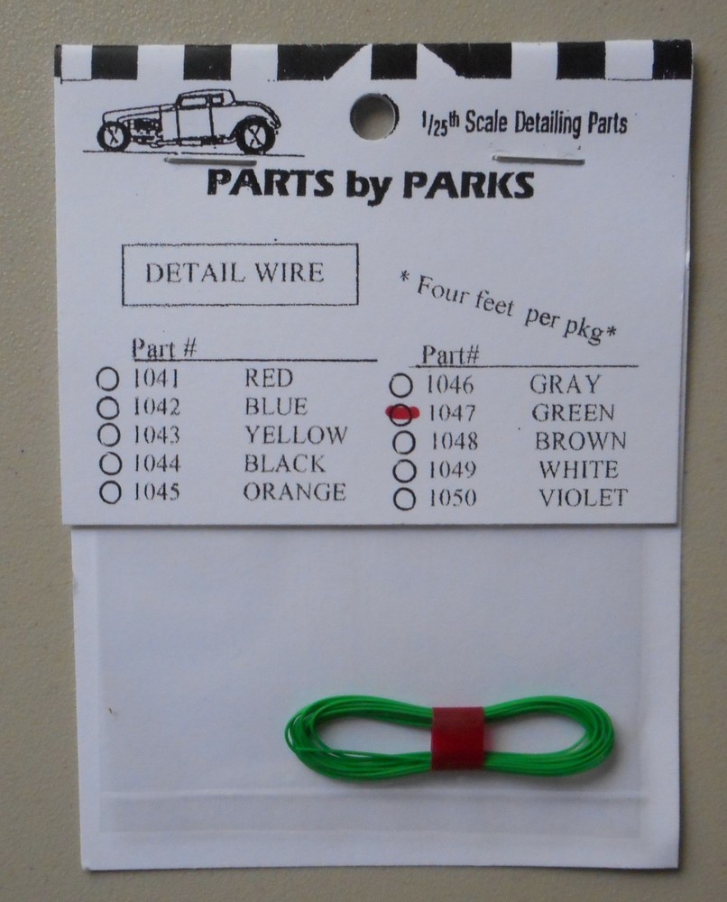 GREEN 4 FT DETAIL PLUG WIRE 1:24 1:25 PART BY PARKS CAR MODEL ACCESSORY 1047
