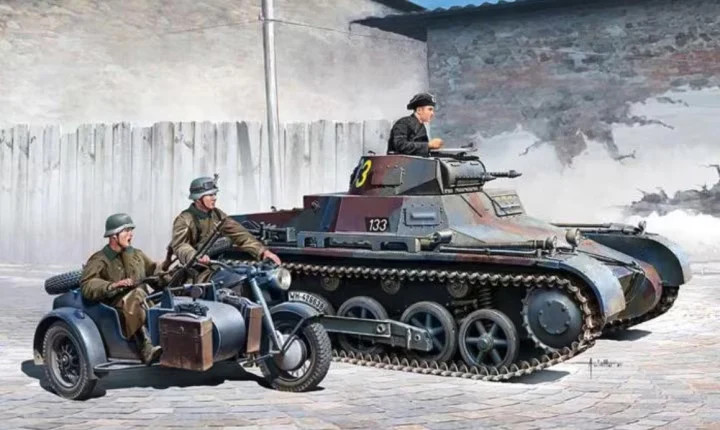 Academy 1/35 German Panzer I Ausf. B & BMW R75 Motorcycle w/ Sidecar 13556′
