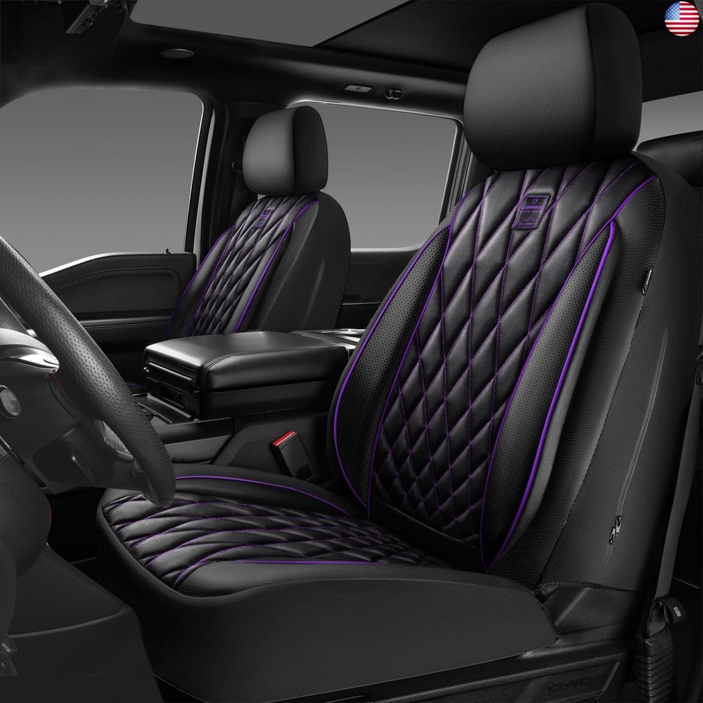 CAR PASS Piping Luxury Faux Leather Two Front Car Seat Covers, Waterproof Anti