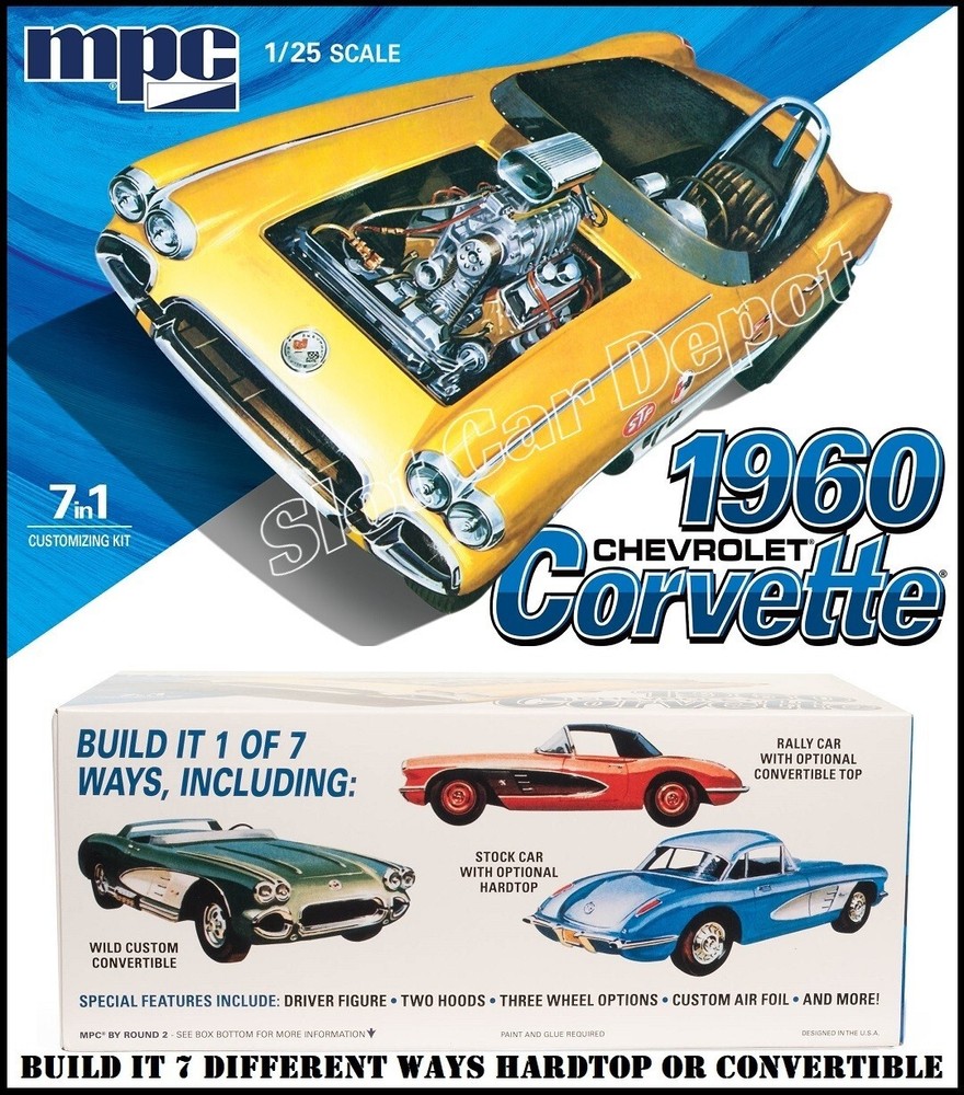 MPC NEW Model Kit ’60 Chevy Corvette 7-IN-1 Customizing Kit 1:25 Scale By MPC002