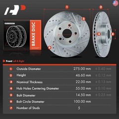 A-Premium 10.83 inch (275mm) Front Drilled and Slotted Disc Brake Rotors