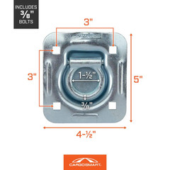 Heavy-Duty Bolt on Recessed Mount D-Ring with Back Plate 3/8 In. Dia, 4 -1/2 In.