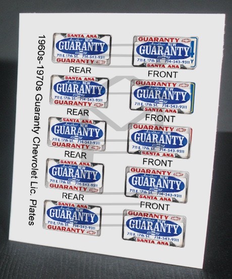 1960s – 1970s GUARANTY CHEVROLET LICENSE PLATES for 1/25 scale MODEL CARS — READ