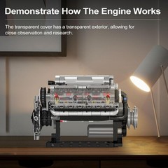 V8 Engine Mechanical Model Kit with Transparent Parts and Electrical Components