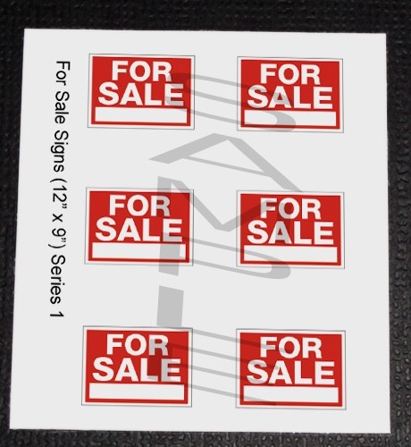 FOR SALE SIGNS — 12″ x 9″ in 1/25 scale for MODEL CARS— Diorama or Garage —READ