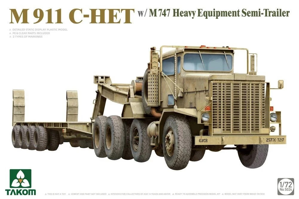 Takom 5024 1/72 US M911 C-HET w/ M747 Heavy Equipment Trailer New Kit