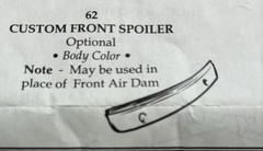 Chevy C1500 454SS CUSTOM FRONT SPOILER #62 200 1661 AMT 1/25 Model Car Parts