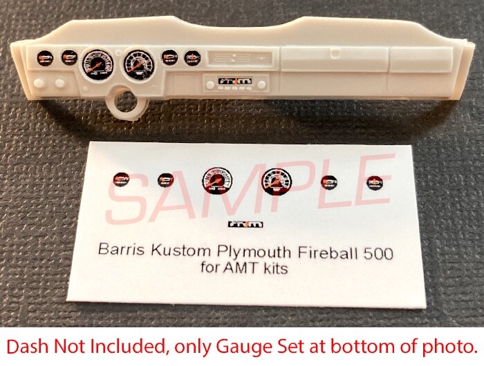 BARRIS KUSTOM PLYMOUTH FIREBALL 500 GAUGE FACES for 1/25 scale AMT kits—PLS READ