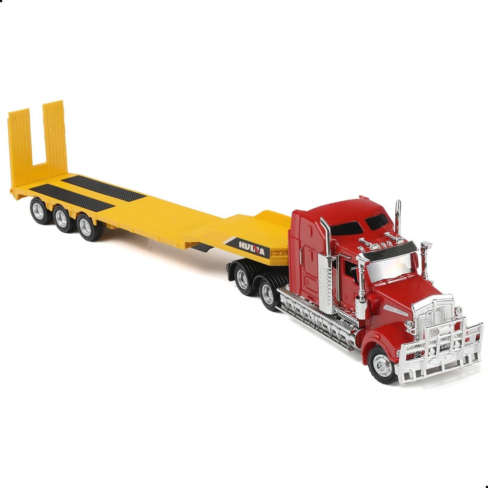 1/50 Scale Kenworth W900 Semi Truck with Lowboy Flatbed Trailer Die-Cast Model –
