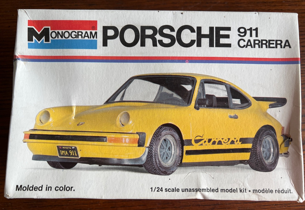 Porsche 911 Carrera Monogram 1/24 Scale Model Kit Molded In Yellow Vintage 1976!