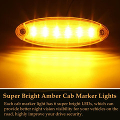 5PCS Amber Lens 6 Amber LED Cab Marker Top Roof Running Lights, Super Bright Top