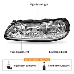 Headlights Assembly Compatible with Chevy Chrome Housing Fit 1997-2003 Malibu