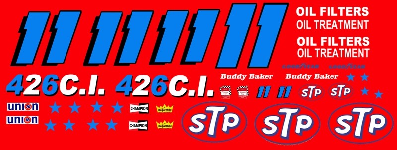 #11 Buddy Baker STP Petty Dodge 1971 1/24th Scale Waterslide Nascar Decals