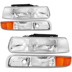 Headlights Assembly Compatible with 1999-2002 Chevy Silverado 1500 CHROME AMBER