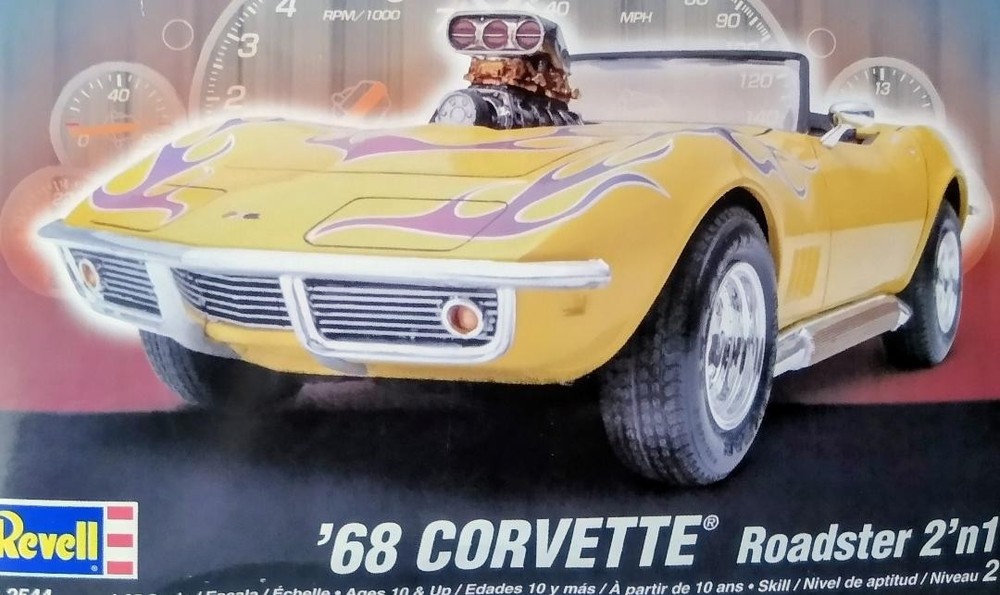 Revell ’68 Chevy Corvette Roadster-2 IN 1-OPEN BOX-Complete-Trophy & Goodies