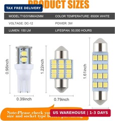 iFunyLED 24 Pieces Dome Light LED Car Interior Bulb Kit Set 194 T10 DE3175 578 3