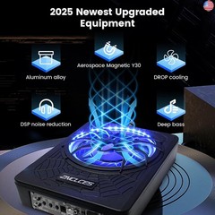 2025 Upgraded 10″ 1200W Slim Under Seat Powered Car Subwoofer, Car/Truck Sub