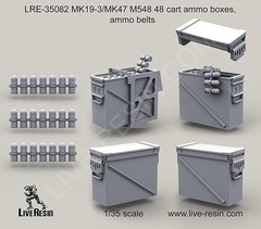 Live Resin 1/35 LRE-35082 MK19-3/MK47 M548 48 Cart Ammo Boxes, Ammo Belts