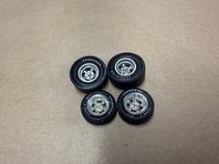 Pad Printed Blue Line Goodyear SLICKS& Polyglass 5 Spoke MAGS Rim 1/25 Scale SET