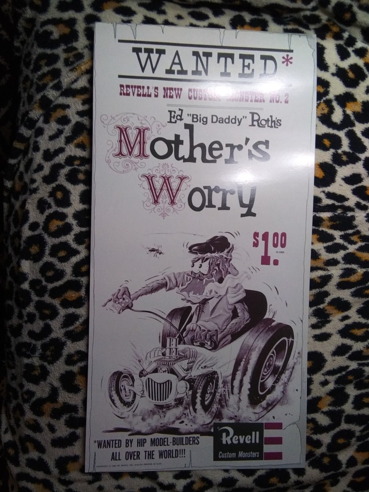 Rare Vintage Revell 1963 sales poster Ed Big Daddy Roth Mothers Worry reprint