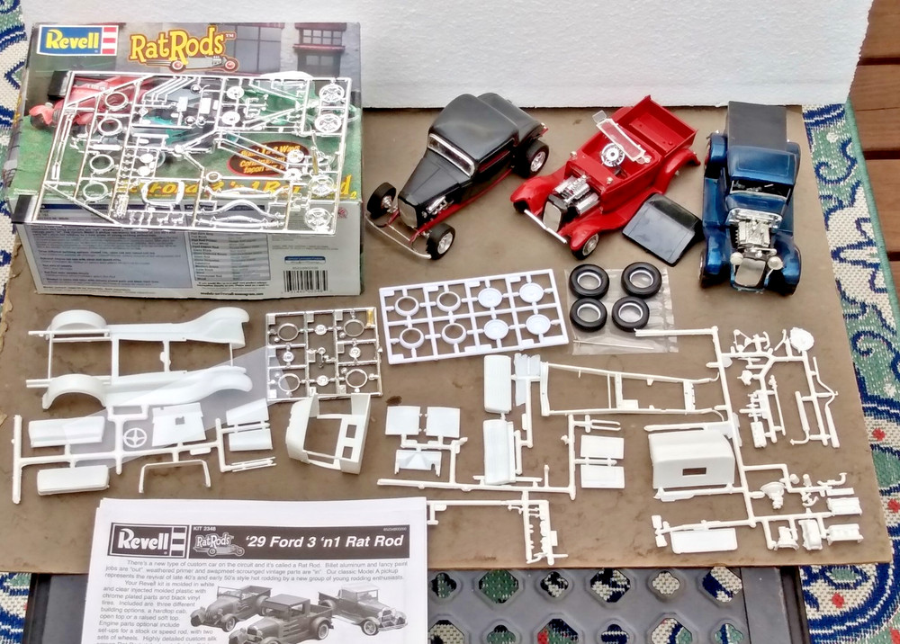 4 Rat Rod Models Lot- 1 Revell 85-2348 open box kit + 2 built Cars &1 parts car