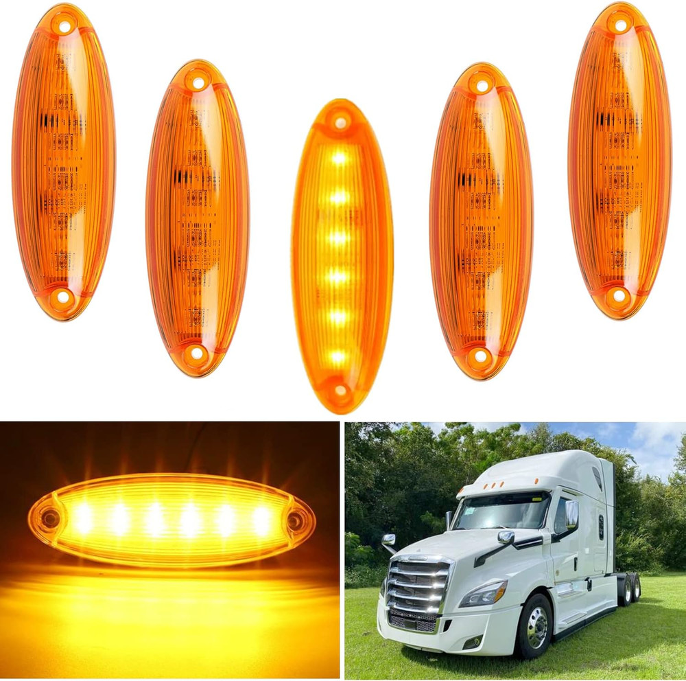 5PCS Amber Lens 6 Amber LED Cab Marker Top Roof Running Lights, Super Bright Top