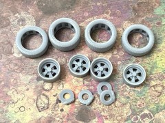 1/24 Scale: 17-inch “Cragar SS” wheels W/ Wide Rear Tires; Resin 1/25