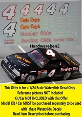 NASCAR DECAL # 4 BEWLEY OLD’S 1986 OLDSMOBILE RICK WILSON JNJ DECALS – 1/24