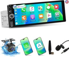 Single Din Touchscreen Car Stereo with Wireless Carplay and Android Auto – 6.86