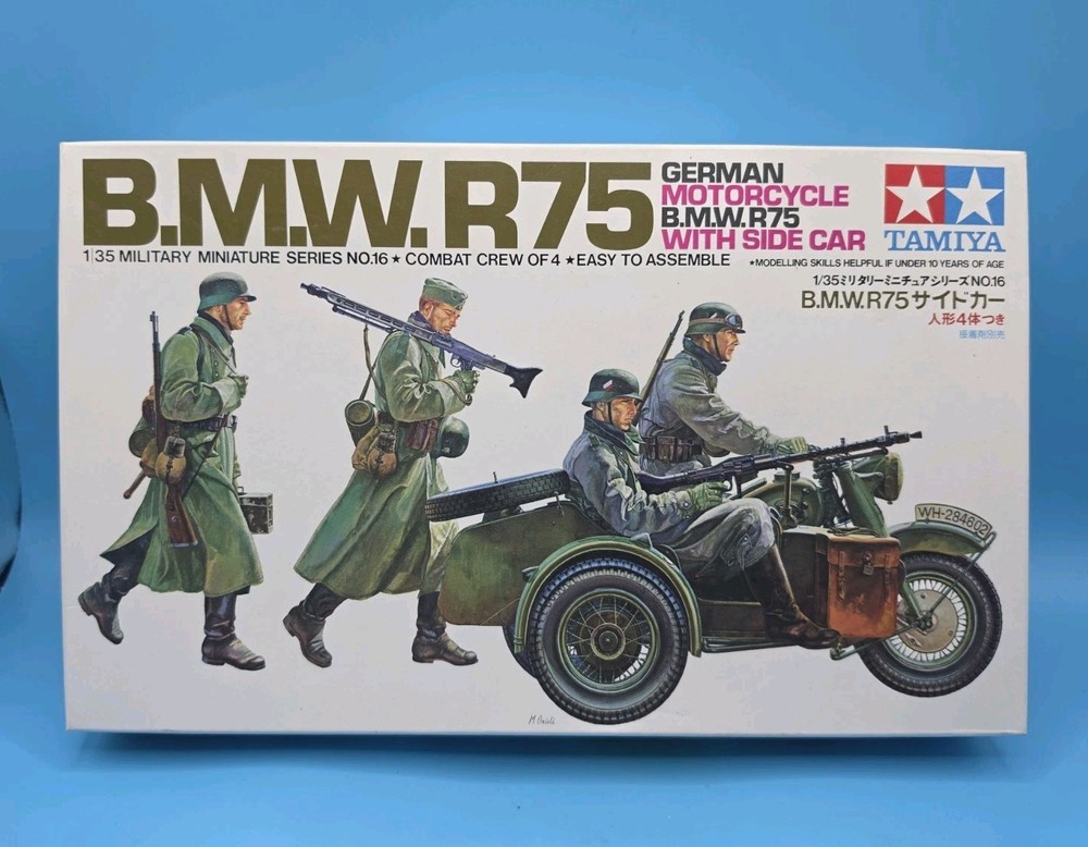 Tamiya BMW R75 German Motorcycle With Sidecar Model Kit New Opened Box
