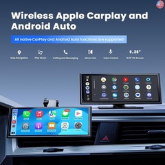 9.26″ Wireless Portable Car Play Screen for Apple CarPlay & Android Auto,