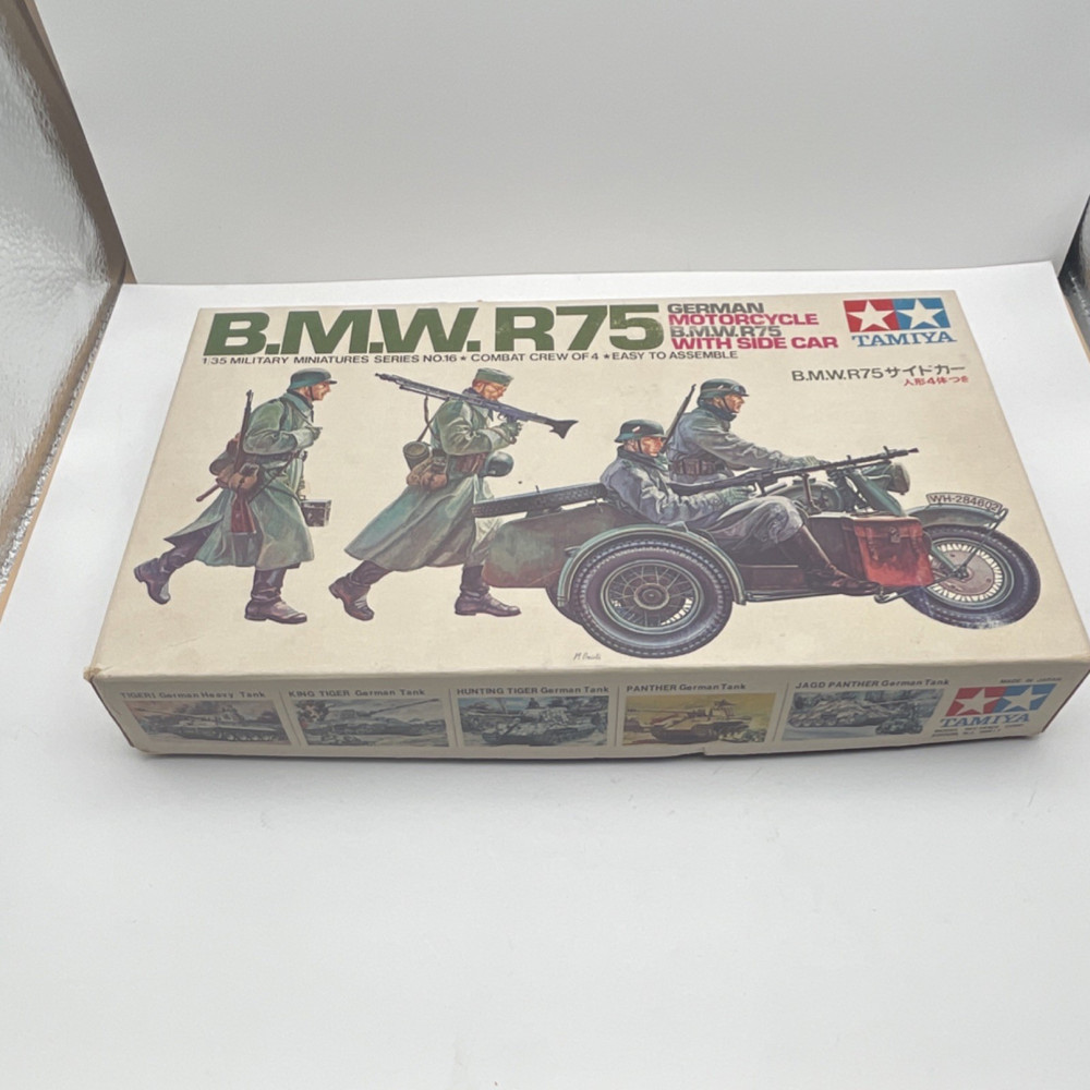 Tamiya 1:35 BMW R75 Motorcycle & Sidecar Plastic Model Kit w/ Figures Decals