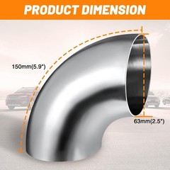 2.5 Inch 90 Degree SS304 Stainless Steel Bend Tube Exhaust Elbow Pipe for Car