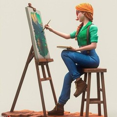 1/24 Scale Resin Figure Model Kit Female Oil Painter Leah Unassembled, Unpainted