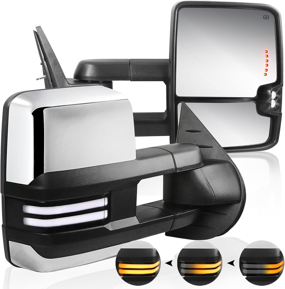 Switchback Chrome Power Heated Towing Mirrors Compatible for 2007-2013 Chevy Sil