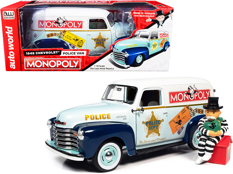 Autoworld AWSS129 1948 Chevrolet Panel Police Van Mr. Monopoly “Monopoly” 1/18