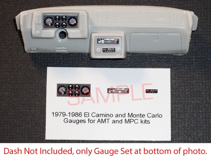 1979 – 1986 EL CAMINO AND MONTE CARLO GAUGE FACES for 1/25 AMT / MPC kits—READ