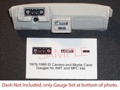 1979 – 1986 EL CAMINO AND MONTE CARLO GAUGE FACES for 1/25 AMT / MPC kits—READ