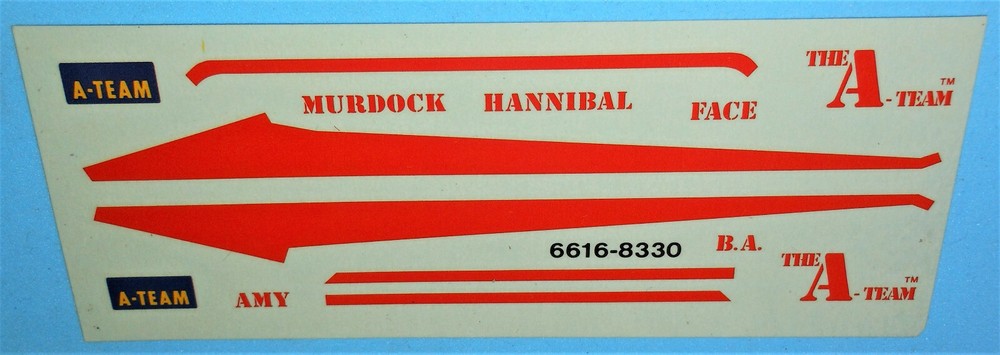 Vintage – DECAL SHEET for 1983 AMT – Chevy Van “A-TEAM” Model Kit 1/25