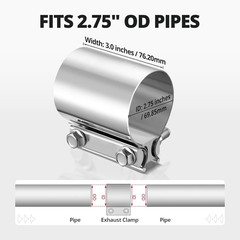 2.75 Inch Exhaust Clamp, 2 3/4″ Butt Joint Band Clamp Sleeve Coupler Stainless S