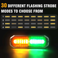 8PCS LED Strobe Lights Kit12V Sync Feature Green Amber 12LED Emergency Hazard Wa