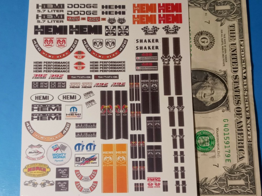 WATER SLIDE DECALS 1:24 NASCAR MIGHTY MOPAR DODGE CHARGER HEMI CLEAR BACK