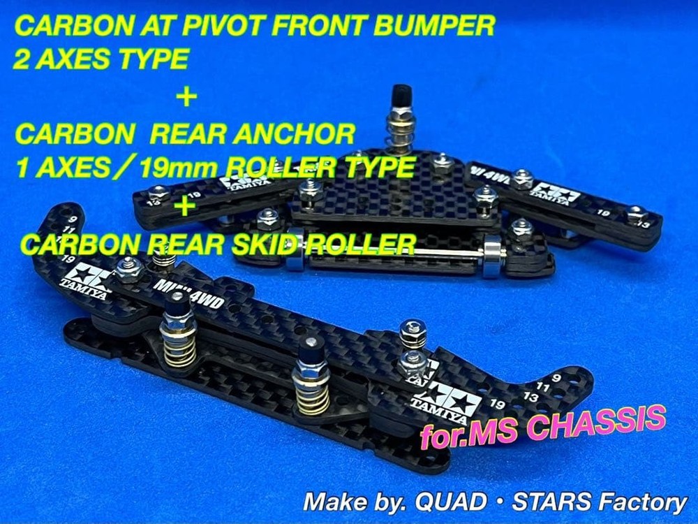 Tamiya Mini 4WD MS Chassis 2-Axis AT Pivot 1-Axis Anchor Rear Skid Full Carbon
