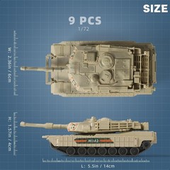 Detailed 1/72 Scale Military M1A2 Tank Model Kit – 9 Pieces for Easy Assembly