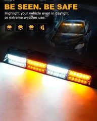 6Z4J Emergency Dash Strobe Lights: 2×16.8 inch Amber White Safety Lights, 48 LED