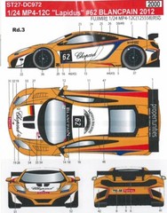 Studio 27 Decal 1/24 McLaren MP4-12C GT3 Lapidus Blancpain ’12 ♯62 Fujimi 11948