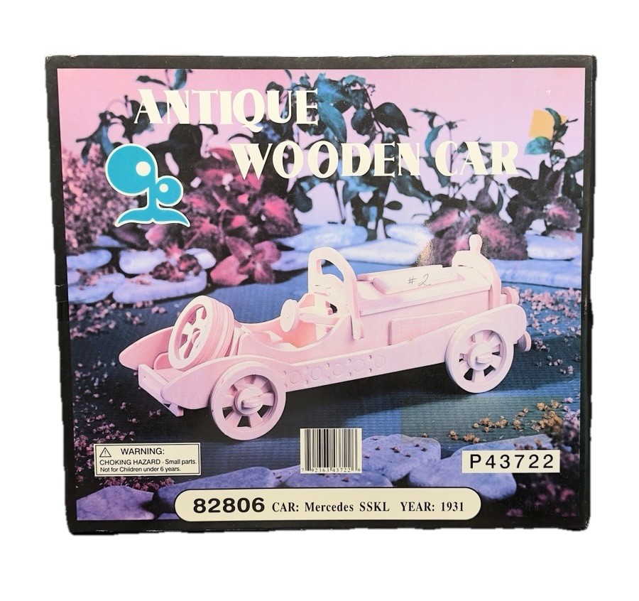 Antique Wooden Car Model Kit P43722 – 82806 Mercedes SSKL Year 1931 Open Box